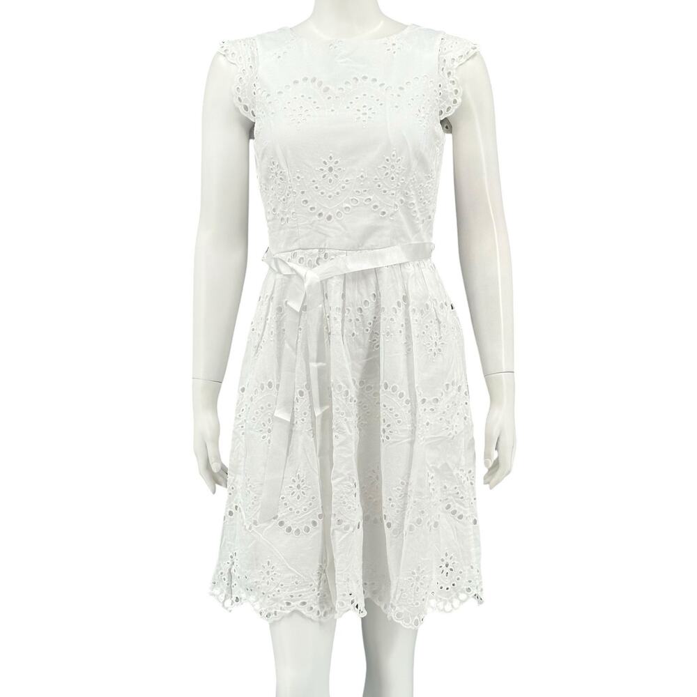 Dress Barn Dress Women 6 White Eyelet Scalloped Boho Dainty Cottagecore Summer